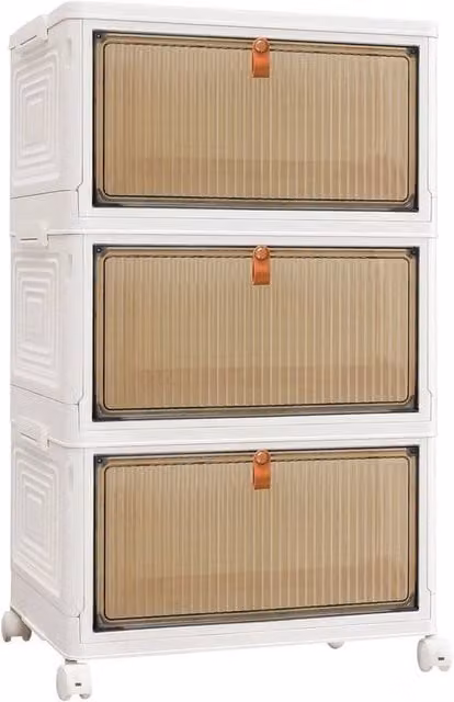 NESTLUNE 3 Tier Large Folding Storage Box Stackable Cabinet in White W/D/H: 100 x 15 x 15 cm