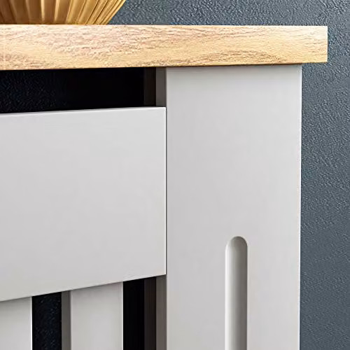 Vida Designs Arlington Radiator Cover in Olive Grey with Wood Top Shelf, H83 x W152 x D19 cm – 5
