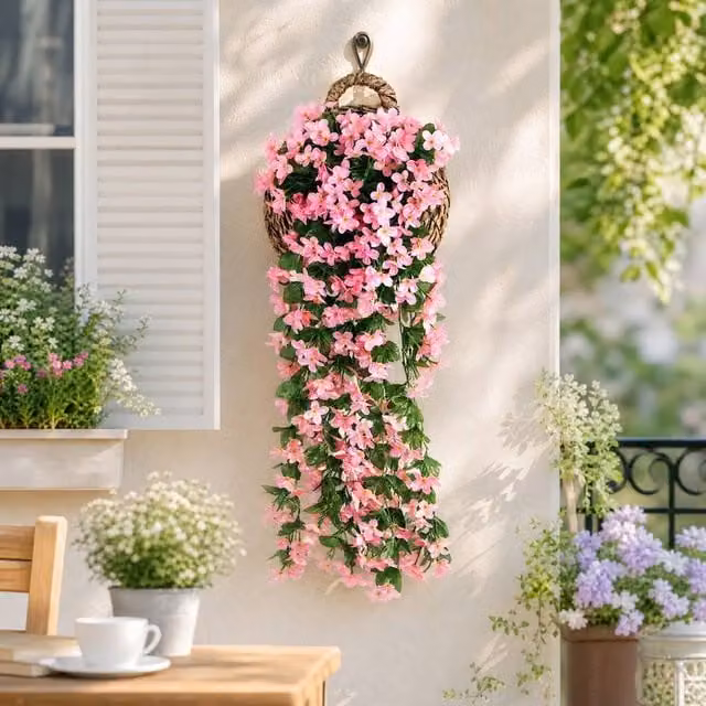 Garden Sanctuary Pink Artificial Violet Vine Hanging Plant