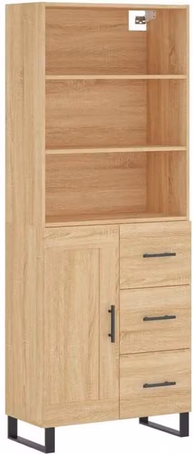 Berkfield Home Sonoma Oak Highboard in Light Brown, W/D/H: 69.5 x 34 x 180 cm