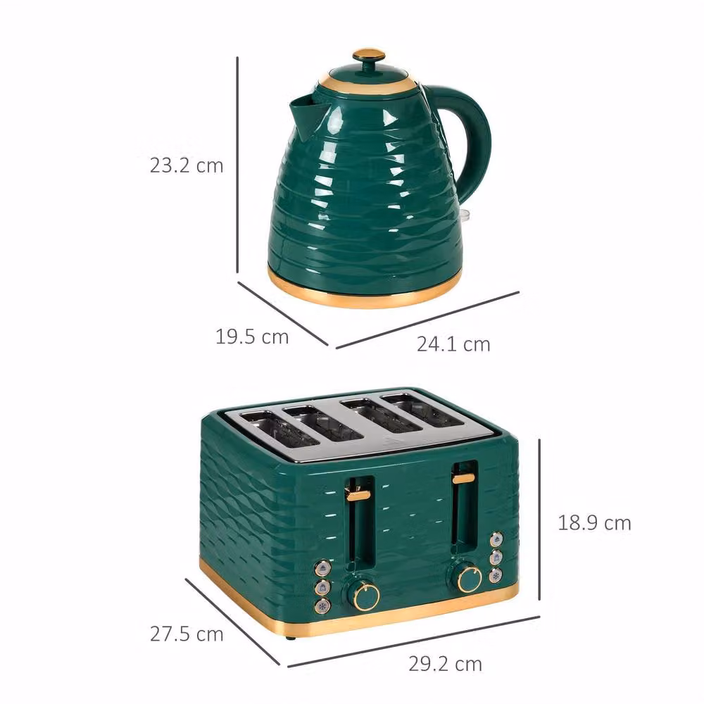 STILVORA Kettle and 4-Slot Toaster Set in Green – 4