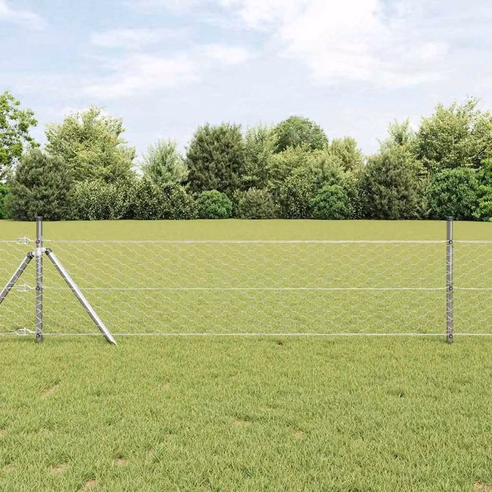 Berkfield Home Hexagon Fence in Silver Galvanised Steel, H: 80 cm, W: 10 m – 1