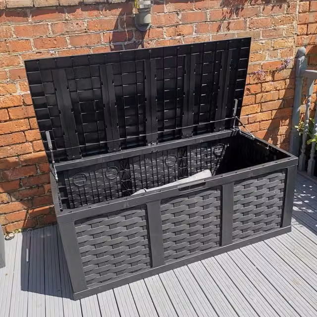 Samuel Alexander 634 Litre Rattan Effect Garden Cushion Storage Box with Sit on Lid in Black – 2