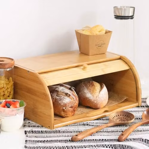 MantraRaj Bamboo Roll Top Bread Bin in Brown, W/D/H: 40 x 40 x 27 cm – 4
