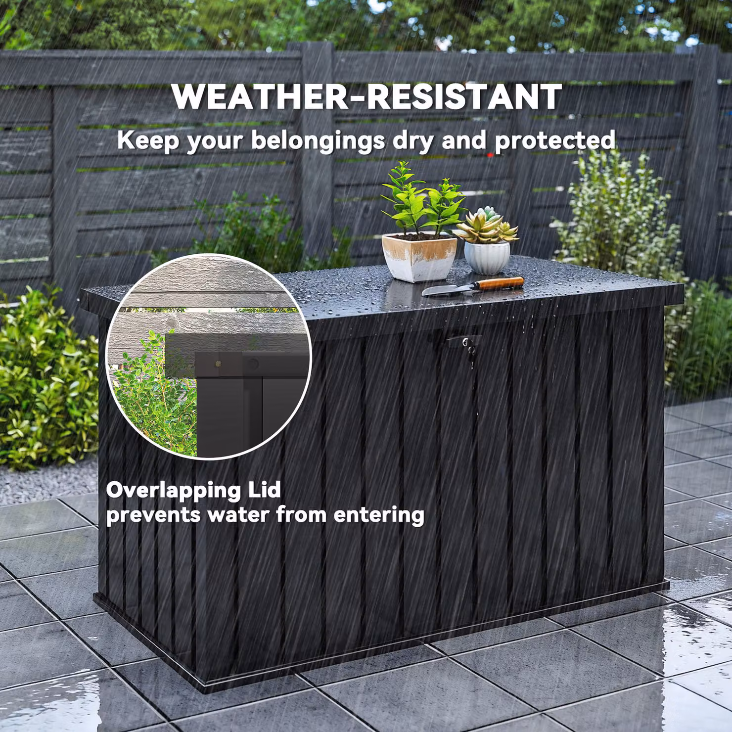 Outsunny 400L Galvanised Steel Garden Storage Box in Black – 6