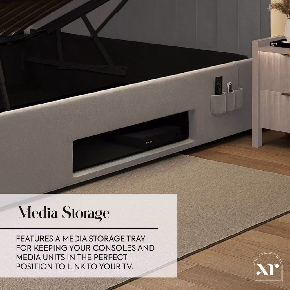 X Rocker Maisie 5.1 Ottoman TV Lift Bed in Grey Velvet Fabric, Double Size (W: 140 cm, L: 200 cm) – 3
