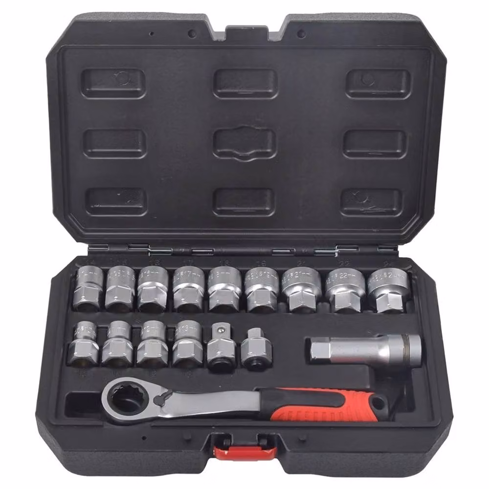 EONLION Pass Through Go Thru Metric Ratchet Wrench and Sockets Set in Silver Chrome Vanadium Steel – 4