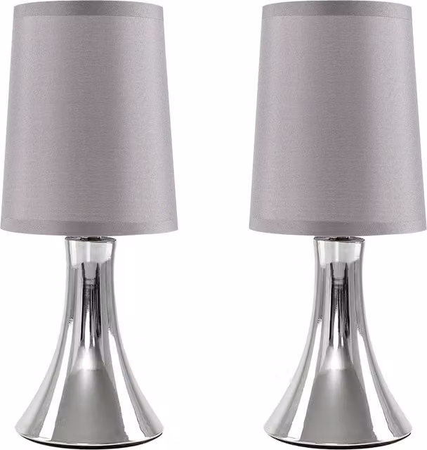 ValueLights Set of 2 Trumpet Touch Table Lamps in Grey and Chrome