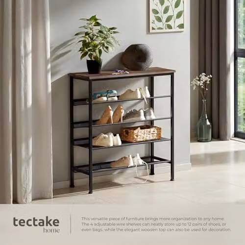 tectake 5-Tier Shoe Rack with Adjustable Shelves in Black and Brown, W/D/H: 75.5 x 30.5 x 85.5 cm – 4