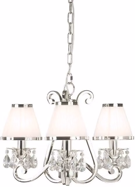Interiors 1900 Oksana 3 Light Multi Arm Ceiling Pendant Chandelier in Polished Nickel and Crystal, Diameter: 54 cm