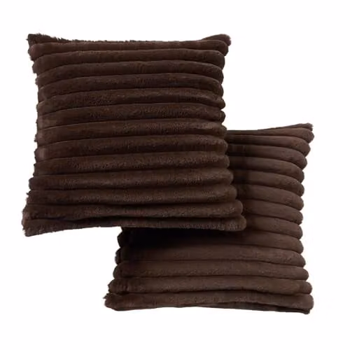 OHS Set of 2 Thick Ribbed Faux Fur Decorative Square Throw Pillow Covers, Brown, W/D/H: 45 x 45 x 45 cm – 1