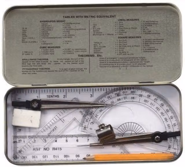 idoodle Essentials 10 Piece Silver Metal Math Set in a Box Case