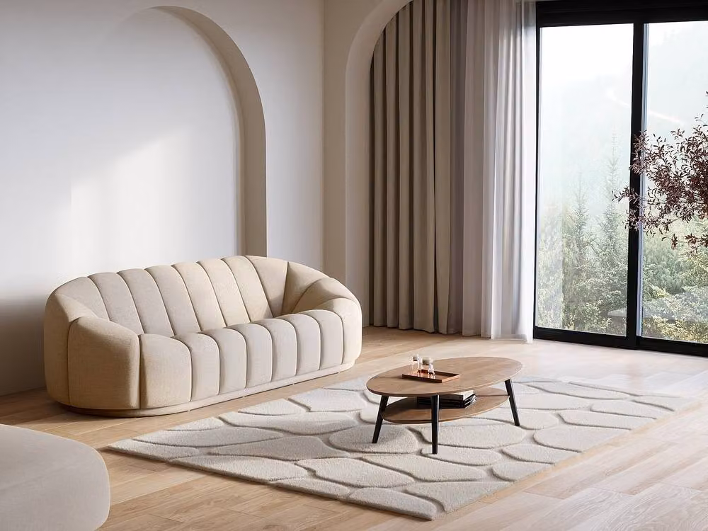 ARENSO Vente-unique Faux Fur Effect Raised Relief Rug in Beige, W: 160 cm, L: 230 cm – 2