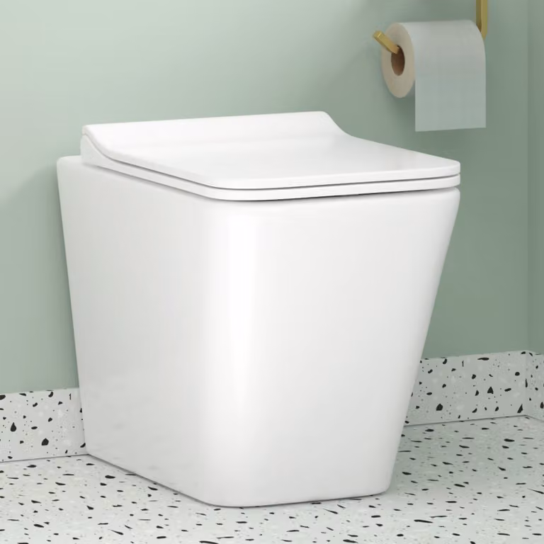 Royal Bathrooms Elena Rimless Back to Wall Toilet Pan with Slim Soft Close Seat, White Ceramic