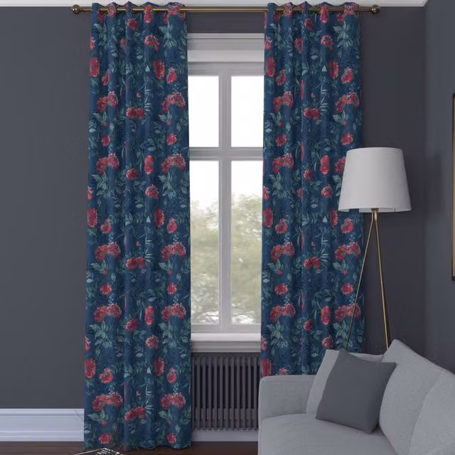Terrys Flora Made to Measure Blackout Cotton Floral Fabric Panel Curtains with Eyelets in Blue and Pink