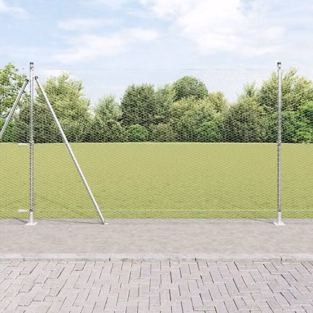 Berkfield Home Hexagon Fence in Silver Galvanised Steel, H: 160 cm x W: 50 m