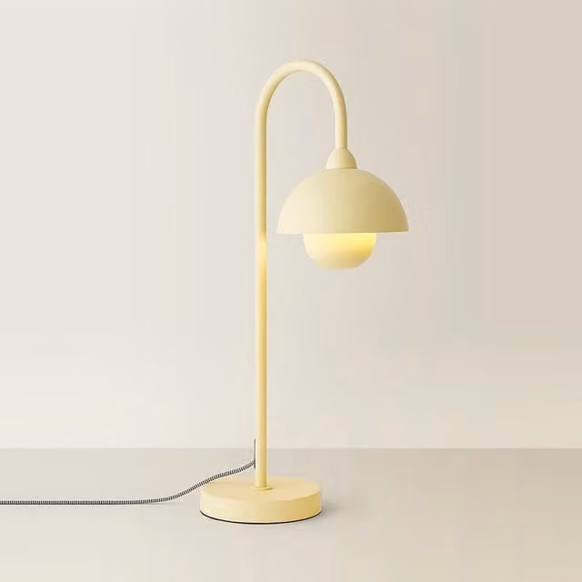ValueLights Tilly Pastel Metal Arch Table Lamp with Dome Shade and LED Bulb in Yellow