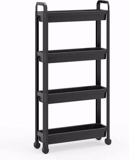 VOGREX 4-Tier Slim Rolling Bathroom Storage Cart Organiser in Black