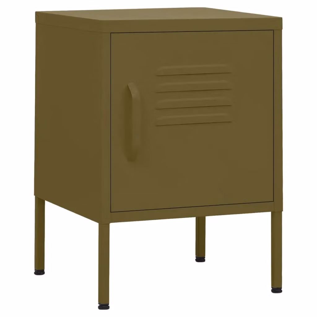 Berkfield Home Set of 2 Modern Metal Nightstands in Matt Olive Green, W/D/H: 35 x 35 x 51 cm – 2