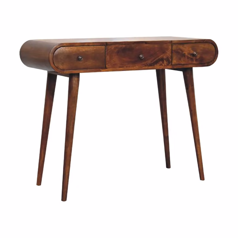 Wyld Haus Tha Ruea Chestnut Mango Wood Dressing Table with Foldable Mirror in Brown, W/D/H: 80 x 40 x 100 cm