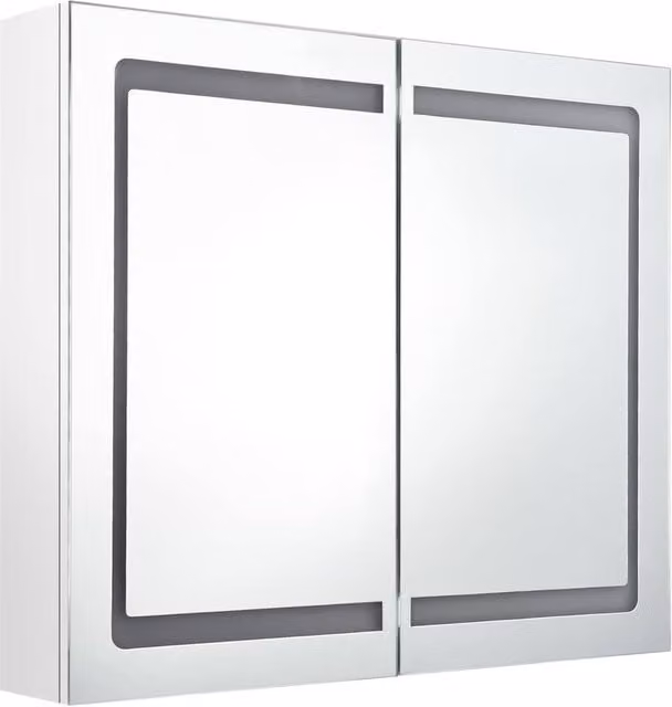 Berkfield Home LED Bathroom Mirror Cabinet in White with Glass Doors and Internal Shelves, W: 80 cm, D: 12 cm, H: 68 cm
