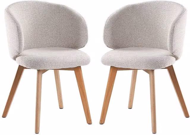CALICOSY Solene Set of 2 Beige Fabric Dining Chairs with Beech Wood Legs, Height: 79 cm – 1