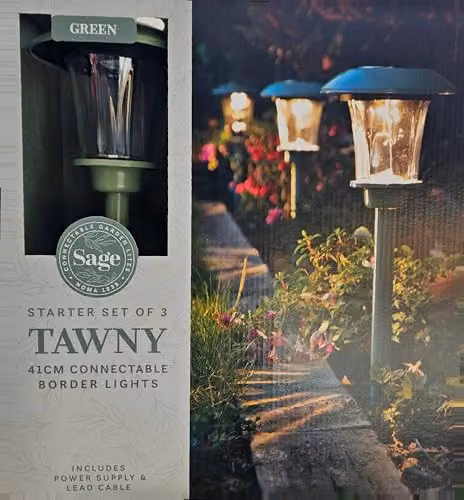 Noma Sage Starter Set of 3 Green Border Lights with Warm White LED and Power Supply Included – 1