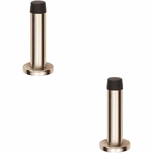Loops 2 Pack Rubber Tipped Cylinder Doorstop with Rose Wall Mounted, 71mm, Brushed Silver