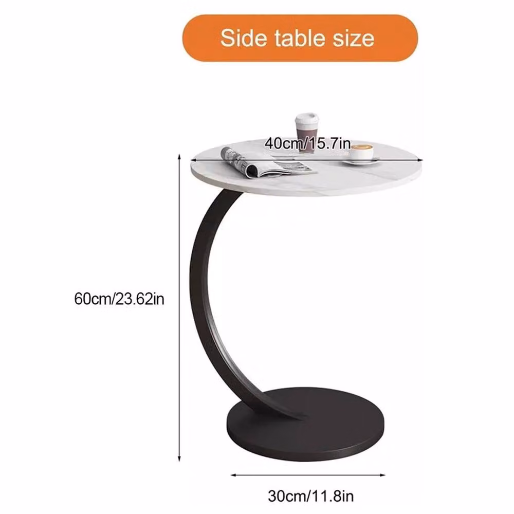 NESTLUNE White C-Shaped Compact Sofa Side End Table with Marble Top, W/D/H: 40 x 30 x 60 cm – 2