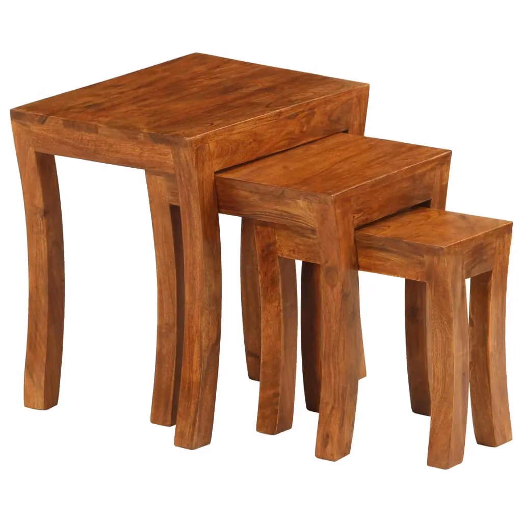 Berkfield Home 3 Piece Nesting Table Set in Brown Solid Acacia Wood, W/D/H: 50 x 35 x 50 cm – 2