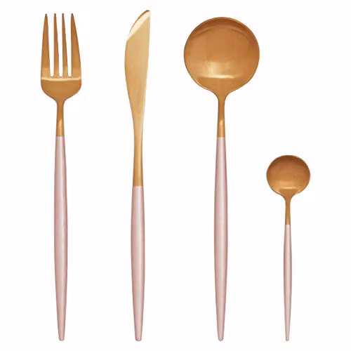 Premier Housewares 16 Piece Stainless Steel Cutlery Set in Silver and Pink Finish