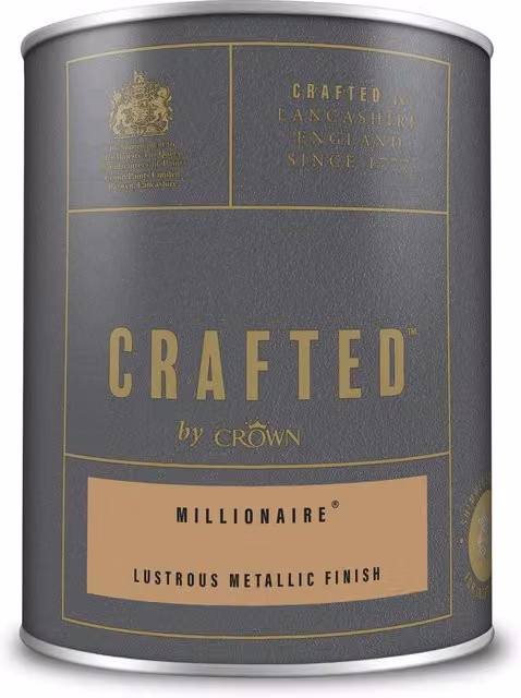 Crown Crafted Millionaire Metallic Emulsion Paint for Walls and Wood, Gold, 1.25 l – 1