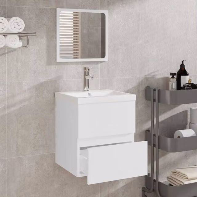 Berkfield Home Modern White Wall Mounted Bathroom Cabinet with Mirror and Drawers, W/D/H: 45.0 x 38.5 x 41.0 cm – 1