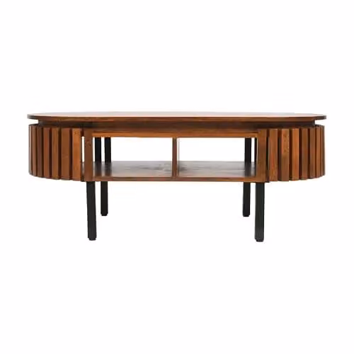 Indian Hub Slatted Rectangular Mango Wood Coffee Table in Brown, W: 110 cm, D: 55 cm, H: 42 cm