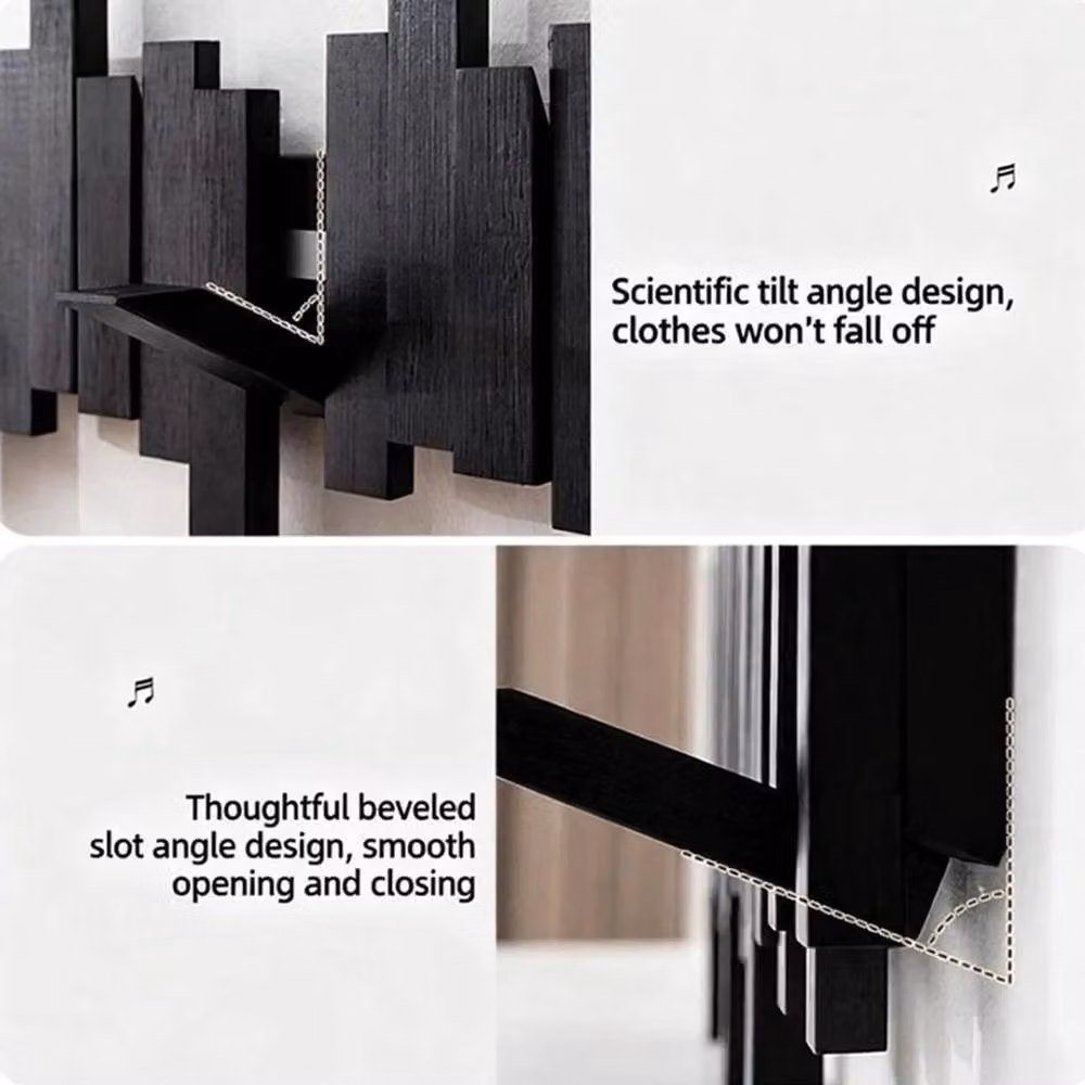 EONLION Piano Key Shaped Wood Coat Rack in Black, W: 50 cm – 4