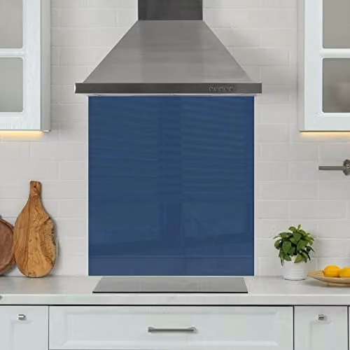 Blue Plain Glass Kitchen Splashback with Polished Edges, W: 90 cm, H: 75 cm