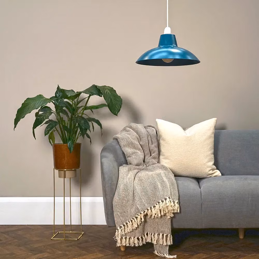 ValueLights Civic Pair of Blue Metal Dome Ceiling Pendant Shades – 2