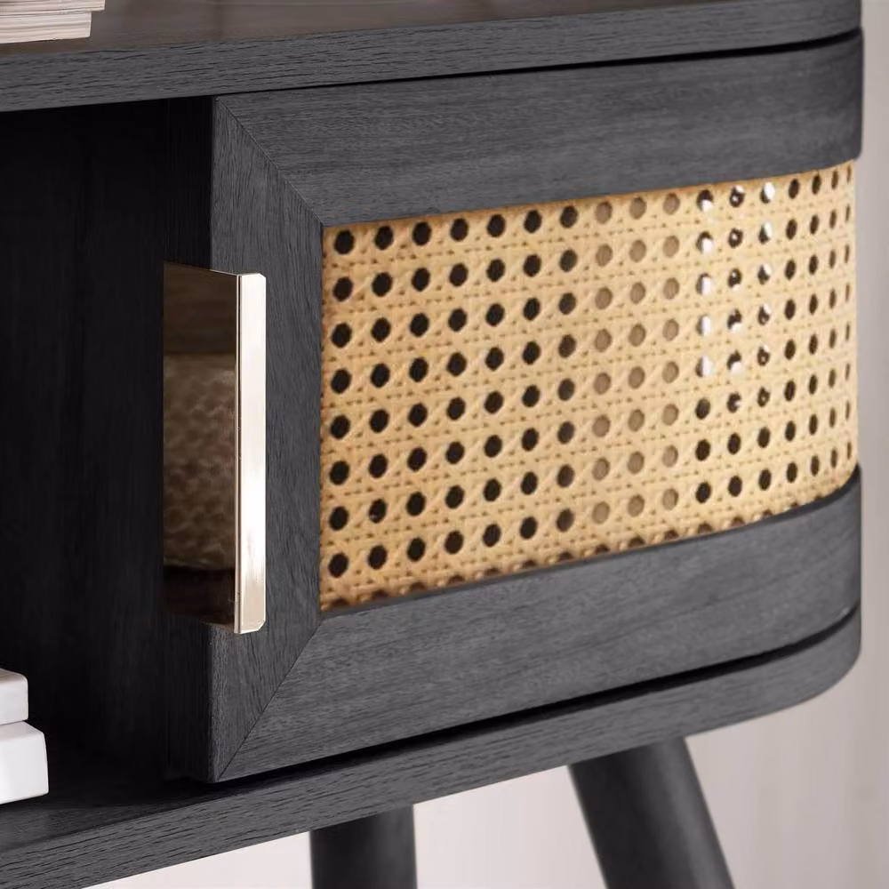 Birlea Noah Rattan and Wood Console Table in Black – 2