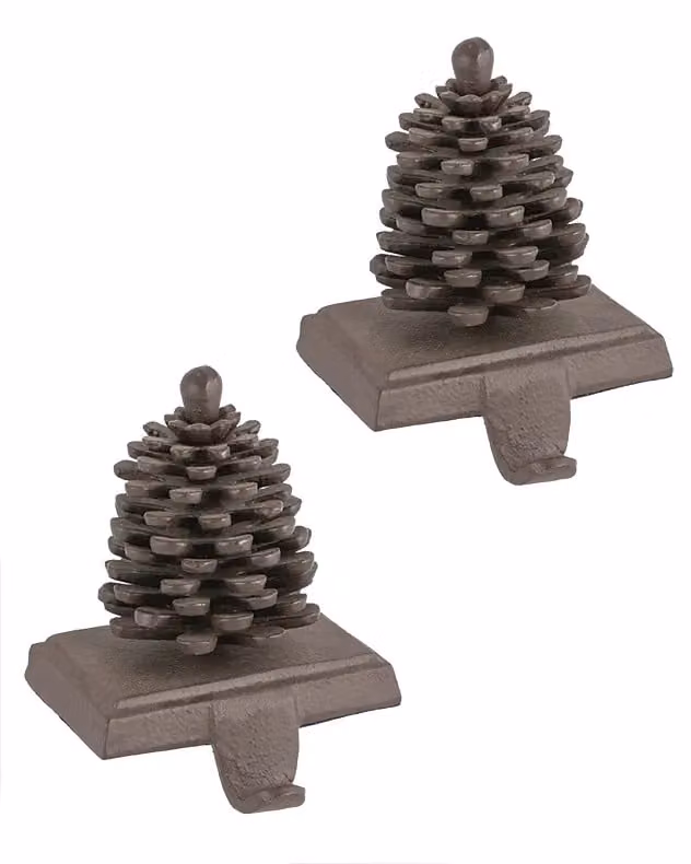 Dibor Set of 2 Brown Cast Iron Pine Cone Decorative Christmas Stocking Holders – 2