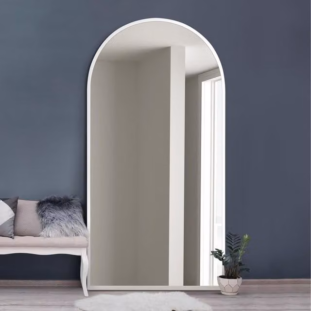MirrorOutlet White Arcus Modern Hanging Metal Mirror