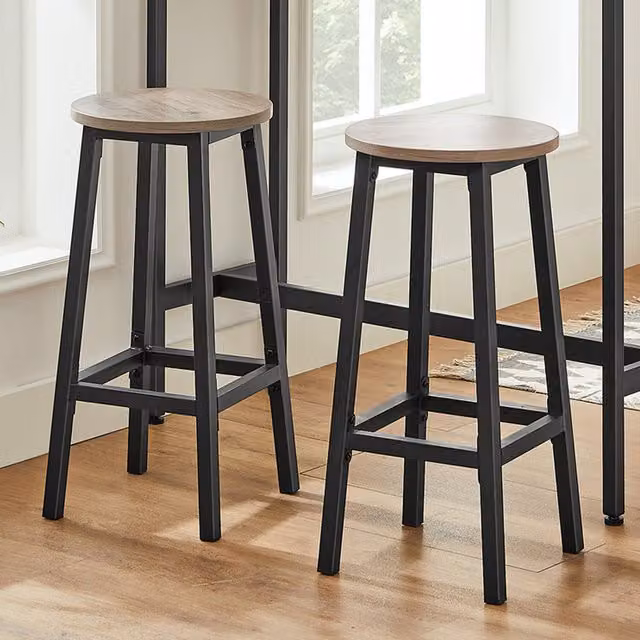 VASAGLE Set of 2 Industrial Brown and Black Bar Stools with Metal and Wood Frames