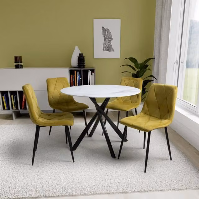 Shankar Avesta Round Glass Dining Set with 4 Chairs in White and Black