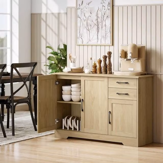HOMCOM Modern Sideboard with Soft-Close Doors in Sand and Beige Wood Finish