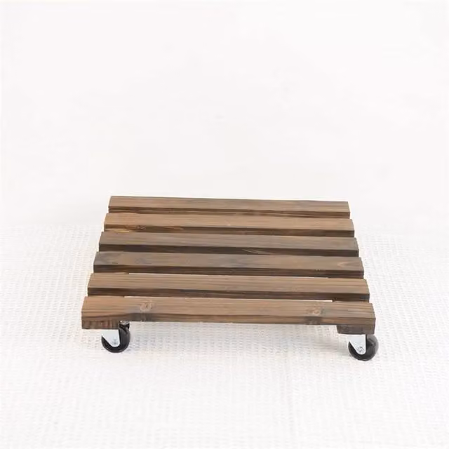 FLAVORA 2-Piece Wooden Universal Wheel Plant Caddy in Brown – 1