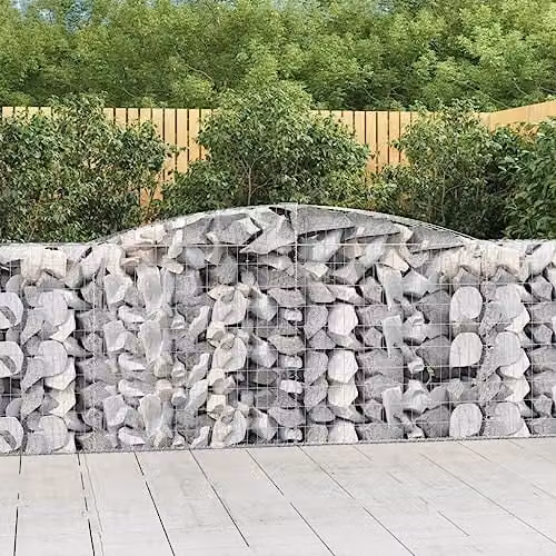 vidaXL 7-Piece Arched Gabion Baskets Set, Galvanised Steel Mesh Wire Stone Baskets for Outdoor Garden Retaining Walls and Planters, W: 400 cm, D: 50 cm, H: 100-120 cm – 2
