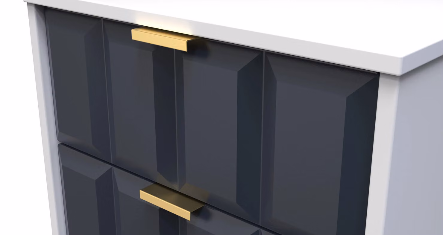 2 U Metro 5 Drawer Tall Bedside Cabinet in Dark Blue and Gold, Ready Assembled – 3