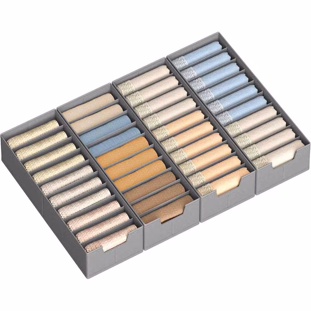 The Bazaarist Set of 4 Foldable Drawer Organisers with Dividers, Light Grey – 2