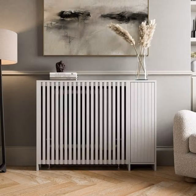 Temprazo Modern Striped Radiator Cover in White, Width: 116 cm