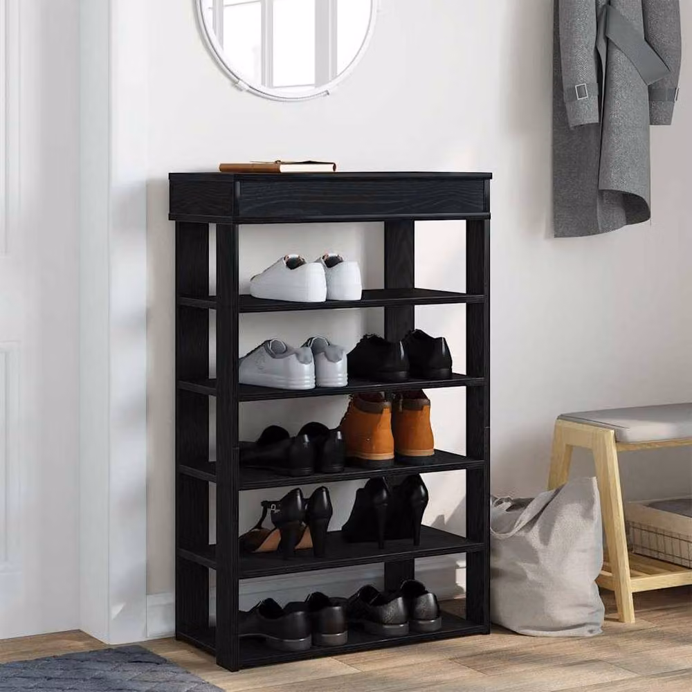 Berkfield Home Black Modern Shoe Rack in Engineered Wood, W/D/H: 60 x 30 x 98 cm – 3