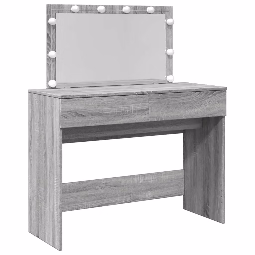 Berkfield Home Grey Sonoma Dressing Table with Hollywood LED Mirror W/D/H: 100 x 40 x 120 cm – 2